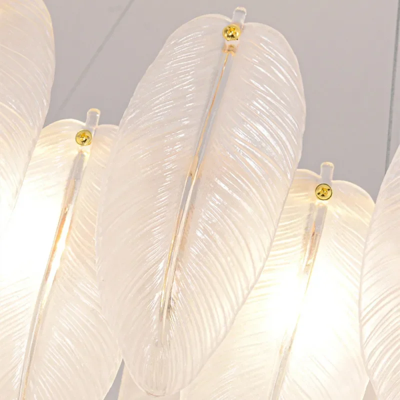 Modern Luxury Pendant Lights Feather Glass Gold E14 Metal for Living Room Bedroom Villa Chandelier Home Decor Lighting Fixture