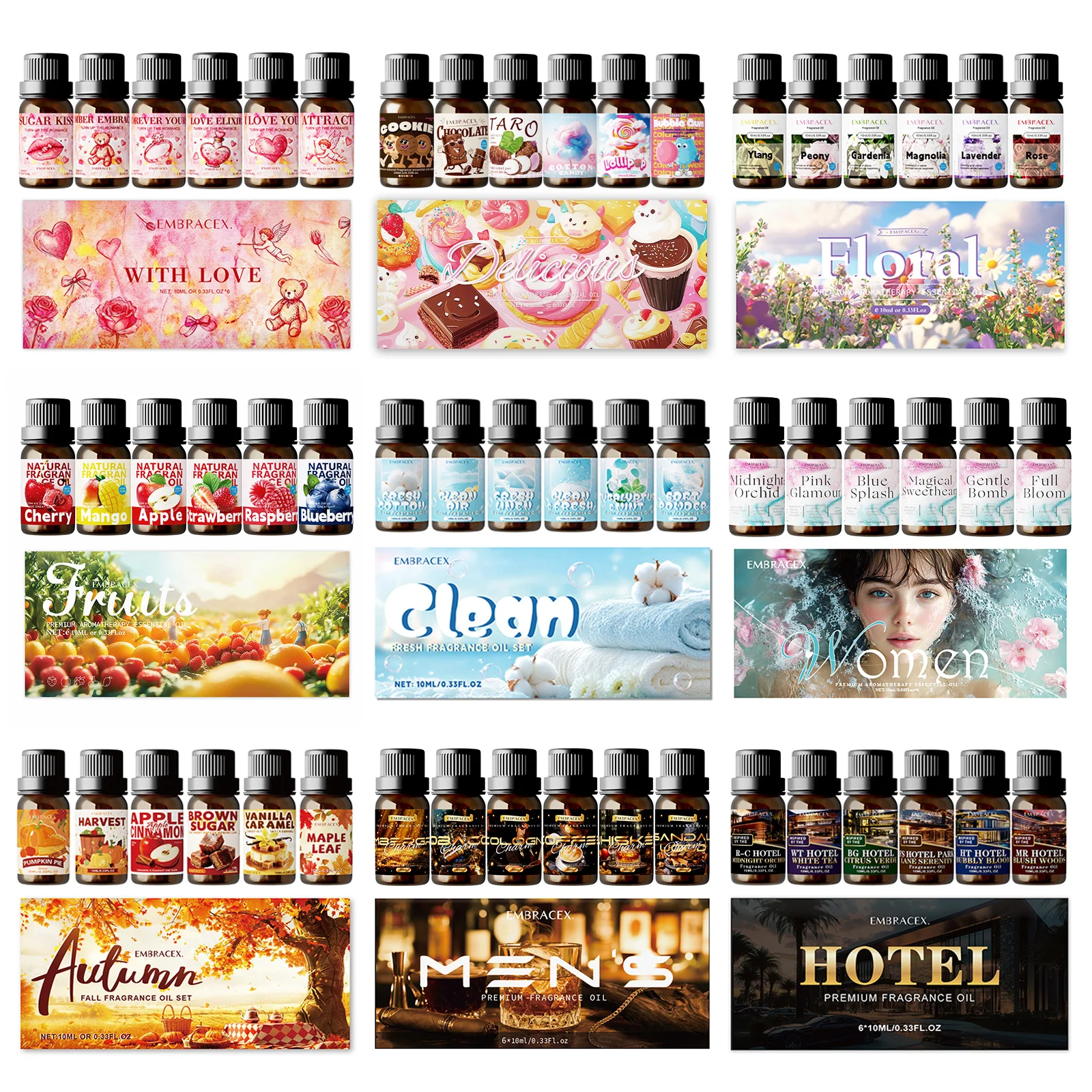 6 Stk./1 Set 10ml Duftöle-Set. Vielseitiger Duft, Diffusor, Kerze, Auto. Raumduft, langanhaltend, Geschenkset.