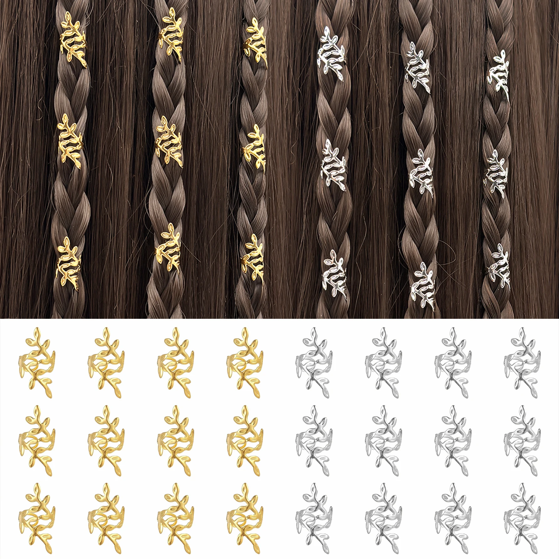 

40 шт., кольца для косичек из сплава в форме листьев виноградной лозы, винтажные заколки для волос для дредов, женские летние аксессуары для волос для девочек, Braidsa