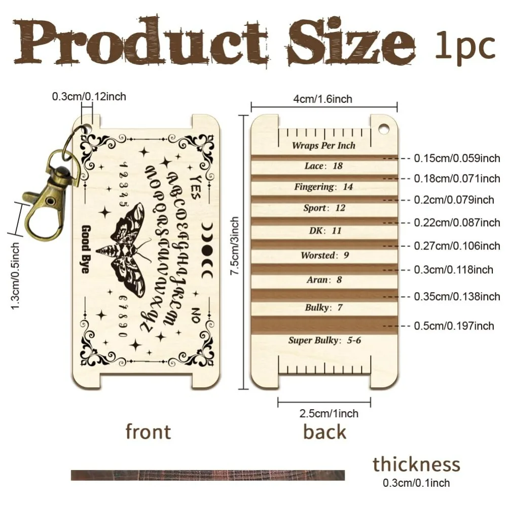 1 Pc Moth Board Spinning Control Card Occult Yarn WPI Guide Gauge with Clasp Wood Yarn Wrap Guide Board with Diz for Spinners