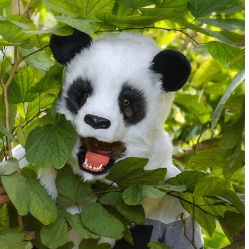 อุปกรณ์เสริมคอสเพลย์ตุ๊กตาหมีแพนด้าหมวกเปิดปากสัตว์ตลกหมีหมวกกัดหน้ากากปาร์ตี้ฮาโลวีนแสดงเครื่องแต่งกาย Prop