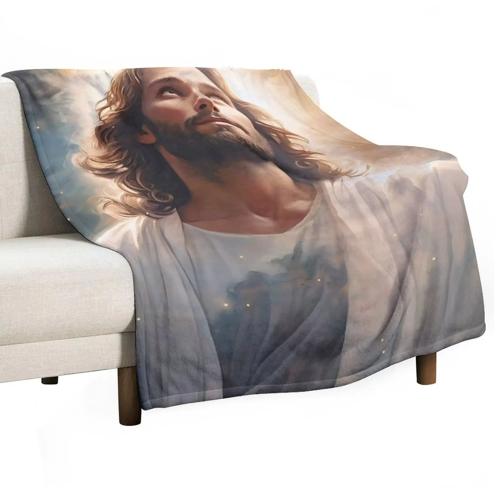 

Epic Portrait of Almighty Jesus Christ Ascending to Heaven in the Vastness of the Starry Universe Throw Blanket Cute Blankets