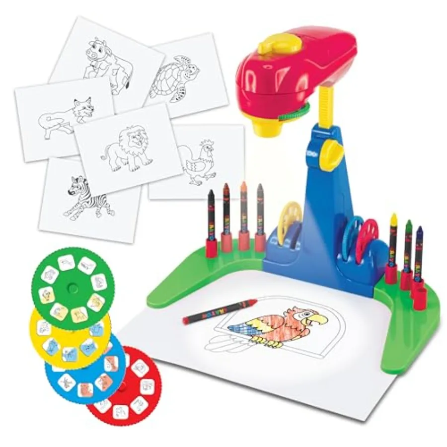 

Drawing Projector for 3 and Up Preschool Tracing Projector Kit Includes 32 Animal Drawings on 4 Sturdy Discs 8 Crayons and 1 Pa