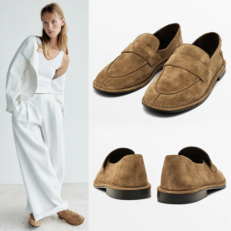 

Soft Suede Leather Slip-On Flat Bot Loers Women's oes Comfortable Briti Sle Faion Single oes Casual Rubber Sole