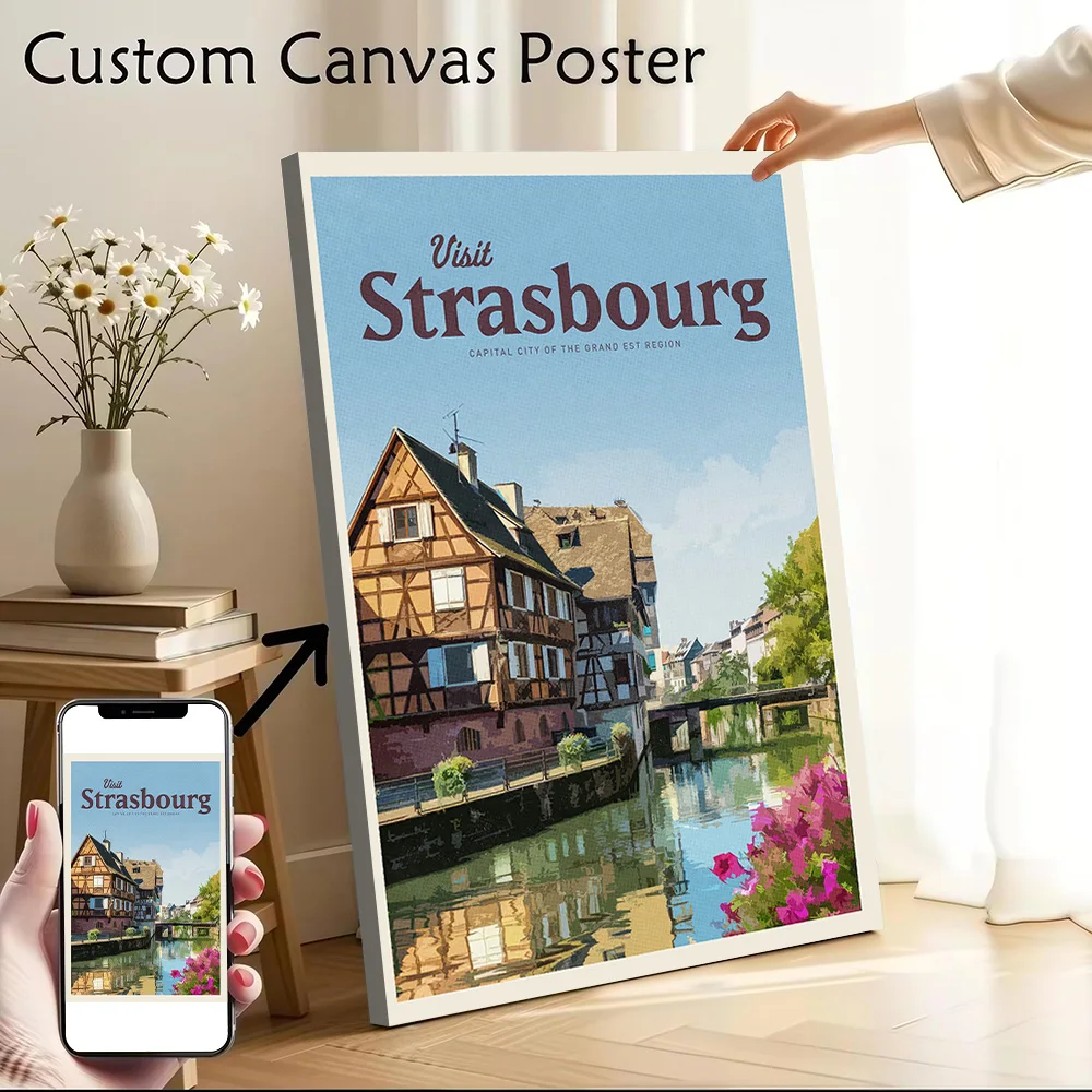 Visit Strasbourg Canvas Wall Art Poster Custom Wall Paintings Personalized Photo Printing for Home and Decoration Wand Deko Room