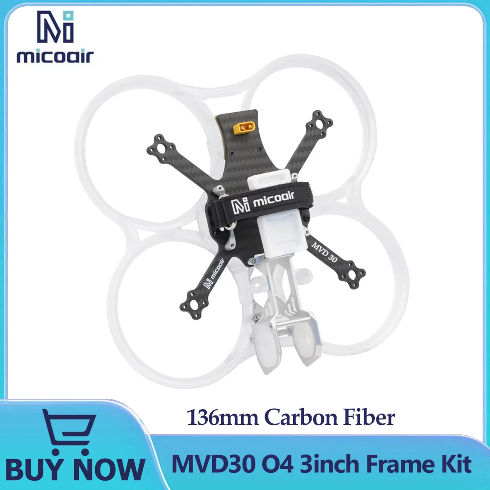 MicoAir 136mm Carbon Fiber MVD30 O4 3inch Frame Kit with MVD30 Tail Plug Board Compatible with AIO Integrated Flight Control