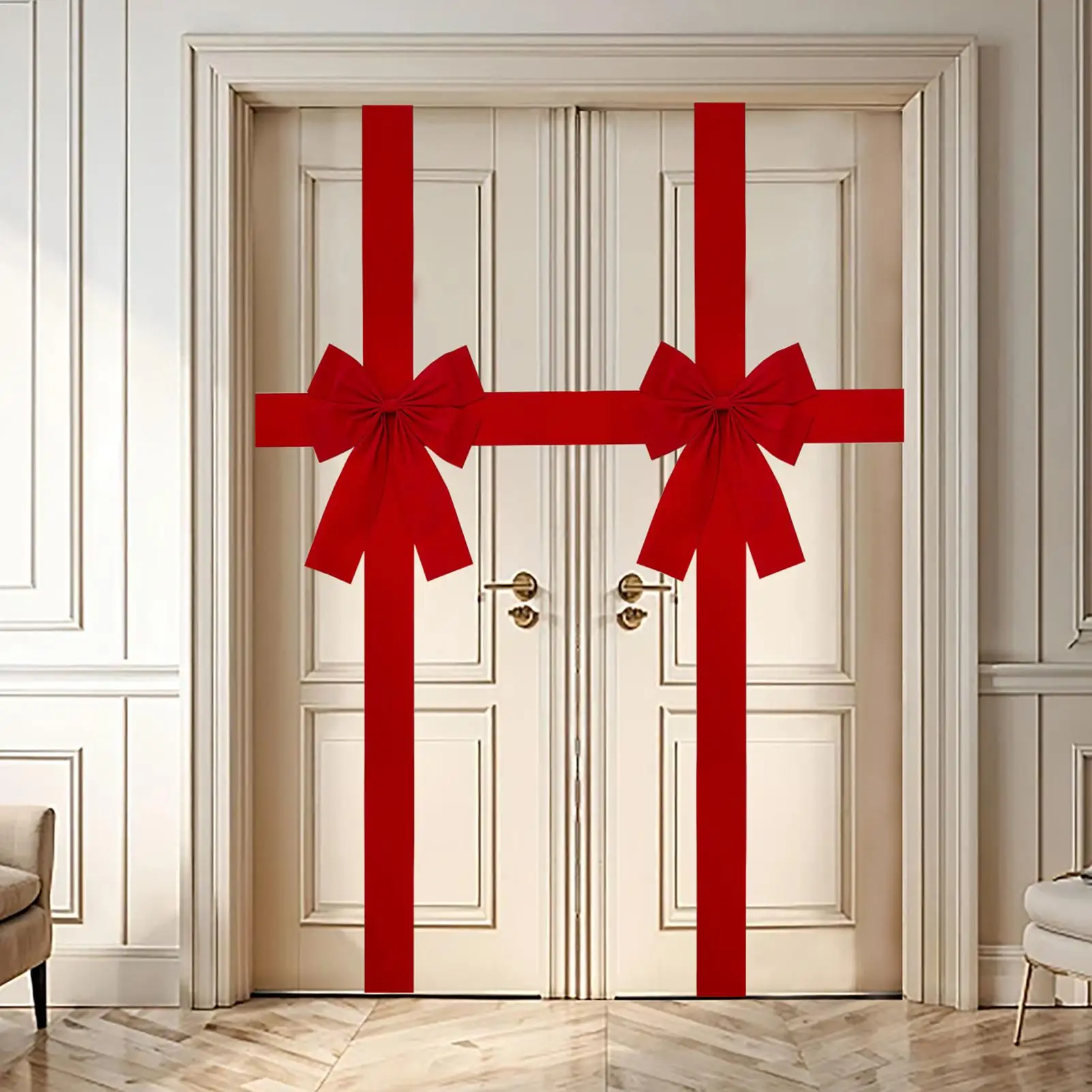 Christmas Large Red Organza Bow Front Door Hanging Decor DIY Xmas Gift Ready Made Bow for Wedding New Year Ribbon Bow