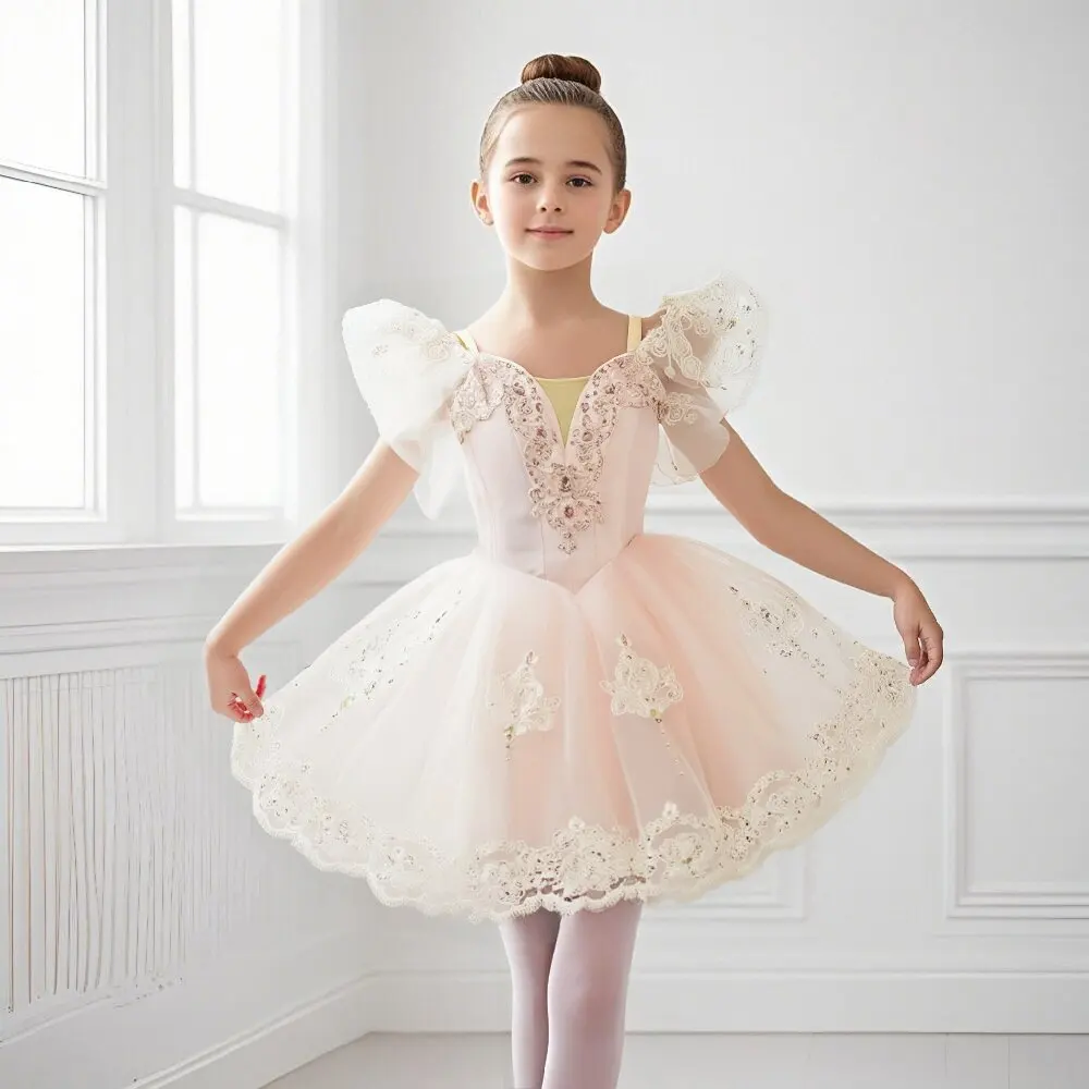 

New Romantic Tutu Giselle Ballet Costumes Girls Child Velet Long Tulle Dress Skate Ballerina Dress Puff Sleeve Chorus Dress