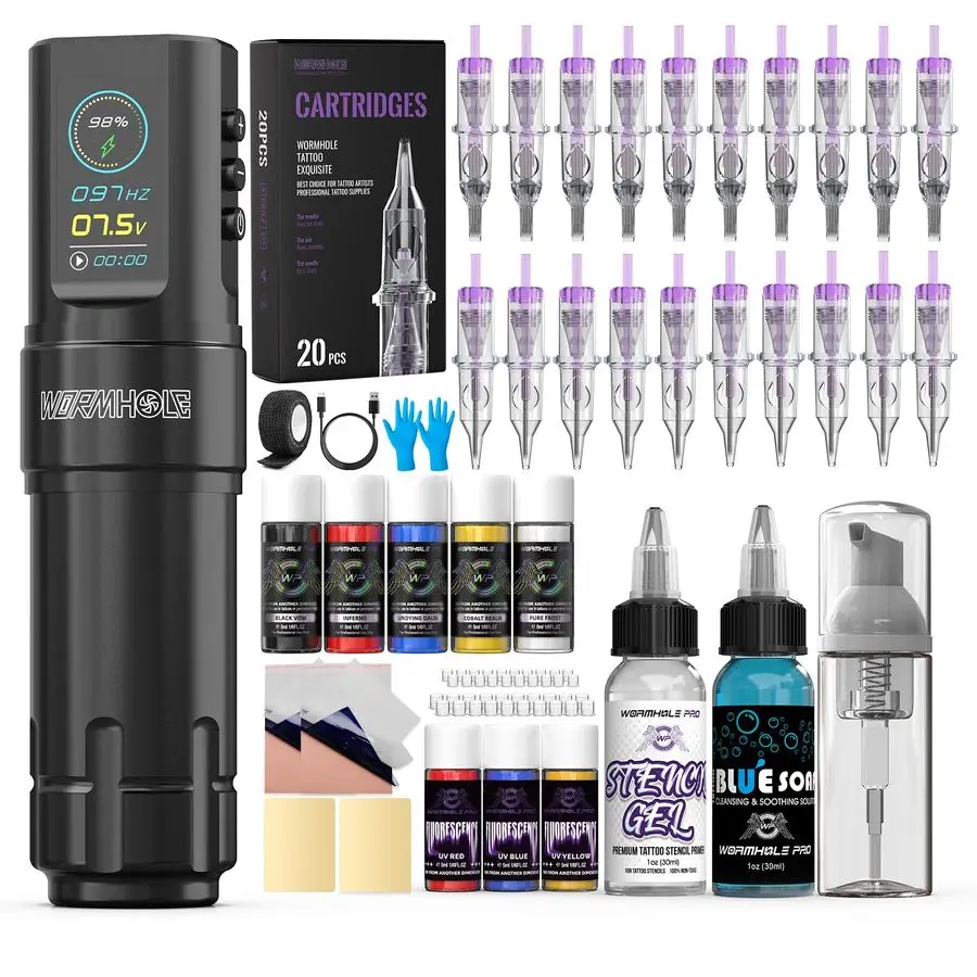 

Tattoo Gun Wireless Tattoo Kit 1800mAh Battery, Jumpstart Mode, Timer amp Memory Function Complete Tattoo Machine Kit for Beginn