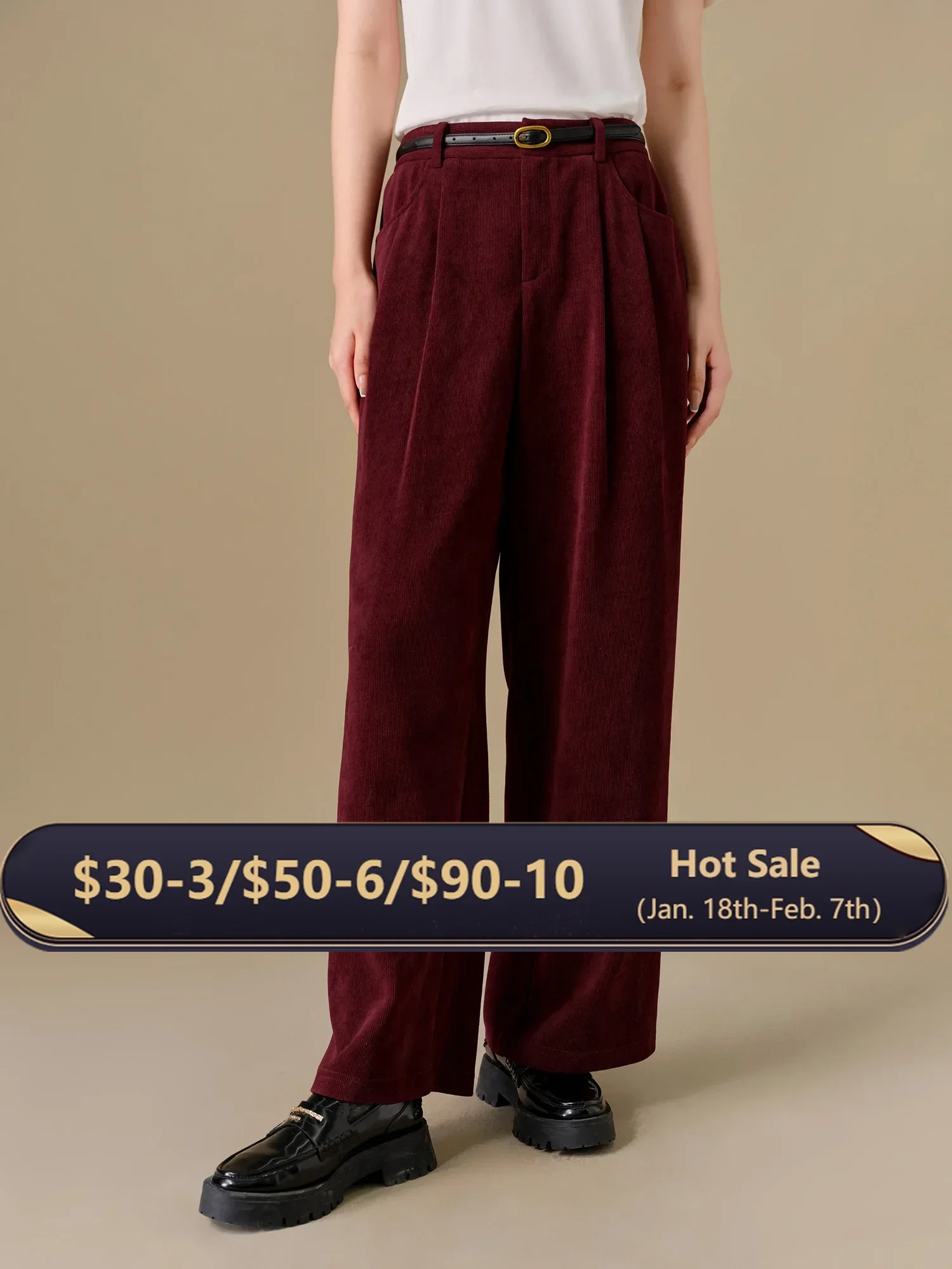 DUSHU【2 Colors】Women Corduroy Trouser Winter Black All-Match Straight Thick Long Pants Female High Waist Casual Pant 24DS84291