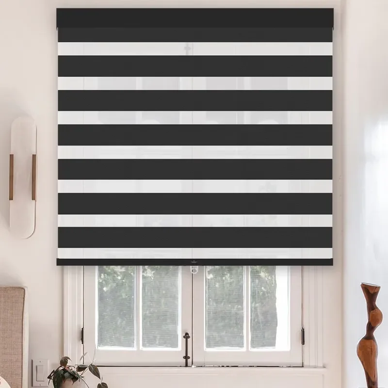 Electric Cordless Fabric Covered Roller Blinds with Blackout Free-Stop System Plain Design for Living Room