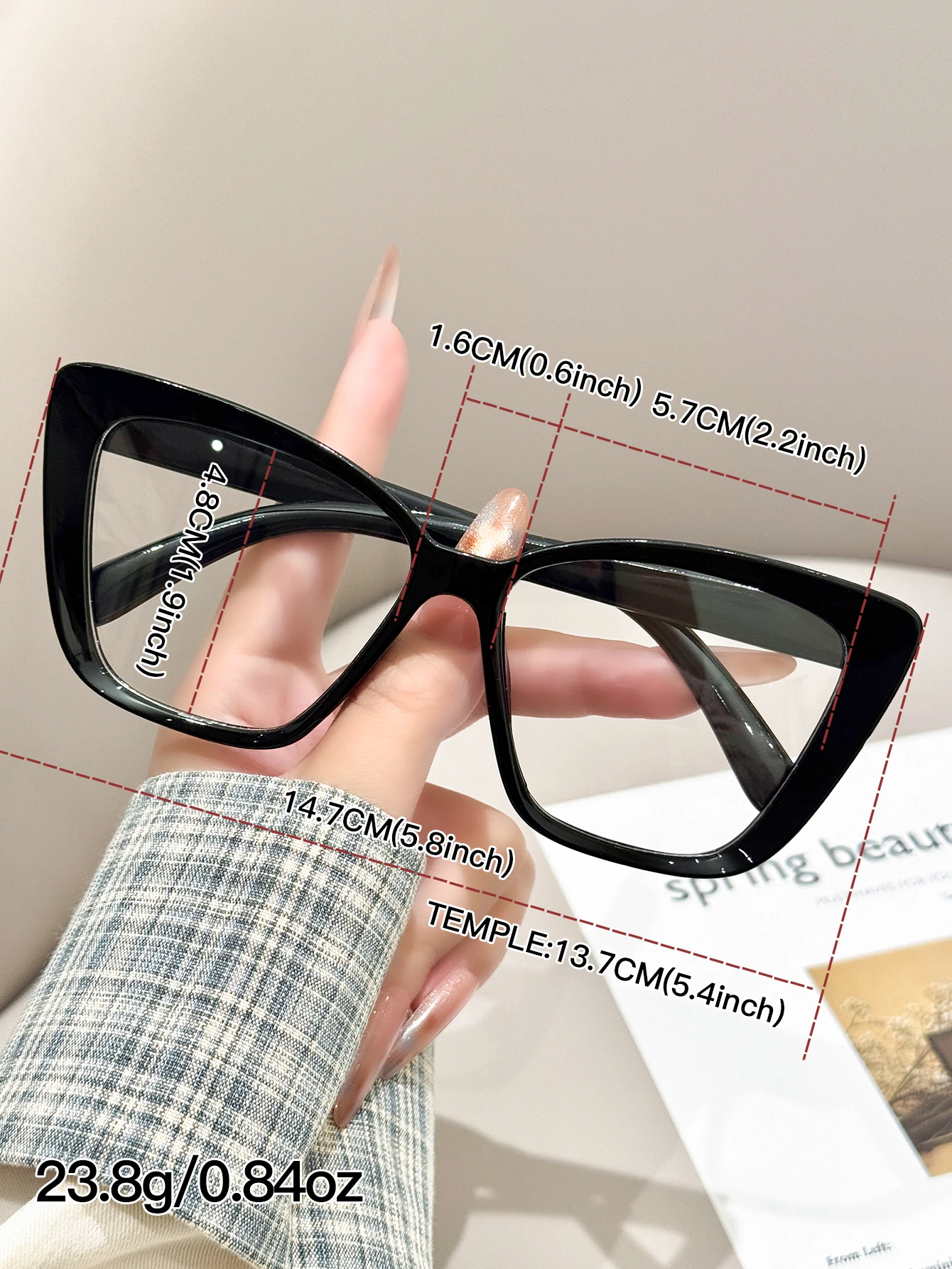 1pc daily fashionable black cat-eye glasses, suitable for all kinds of makeup and clothing, wear when you go out view 4