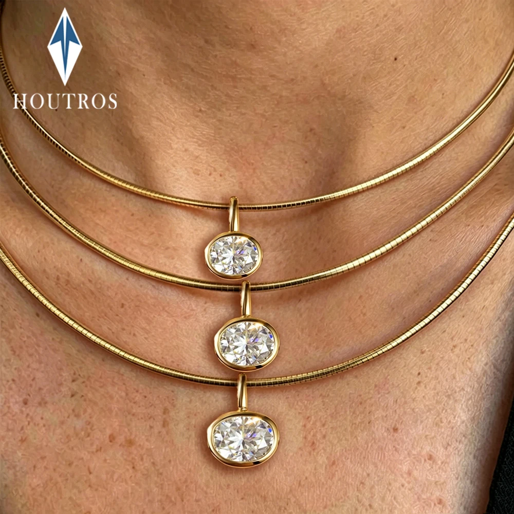 

2-4Carat East West Oval Cut Moissanite Pendant Necklace Bezel Set Diamond Solitaire Pendant Choker for Women 925 Silver Jewelry