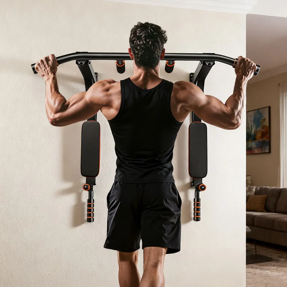 Multifunctional Wall Mounted Pull Up Bar Chin Up Bar Dip Station for Indoor Home Gym Workout, Power Tower Set Training image 4