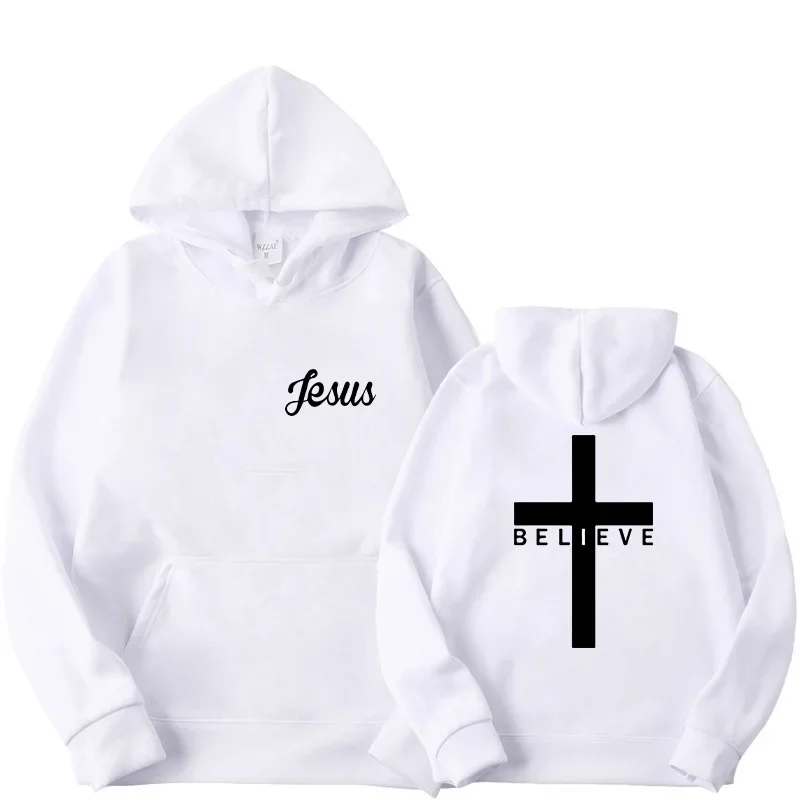 Men's Believe Cross Jesus Printed Hoodies Man Designer Drawstring Sweatshirts Harajuku Spring Autumn Hooded Streetwear Sportwear