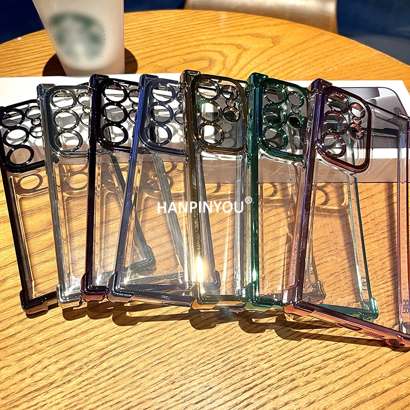 Plating Four Corners Thickening Clear Case For Samsung Galaxy S25 S24 S23 S22 S21 20 Plus Ultra FE Shockproof Soft Back Cover