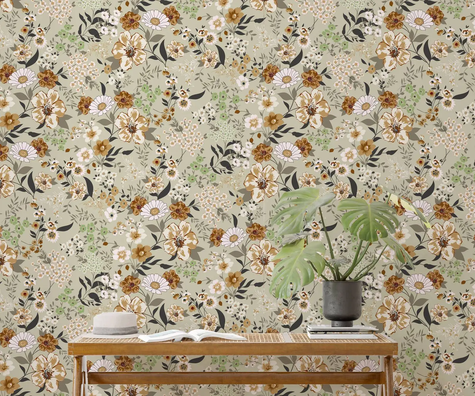 

Small Flowers Wallpaper, Neutral Meadow Blooms Wallpaper, Hand Drawn Floral Mural, Peel and Stick Wallpaper, Non-Woven Wallpaper