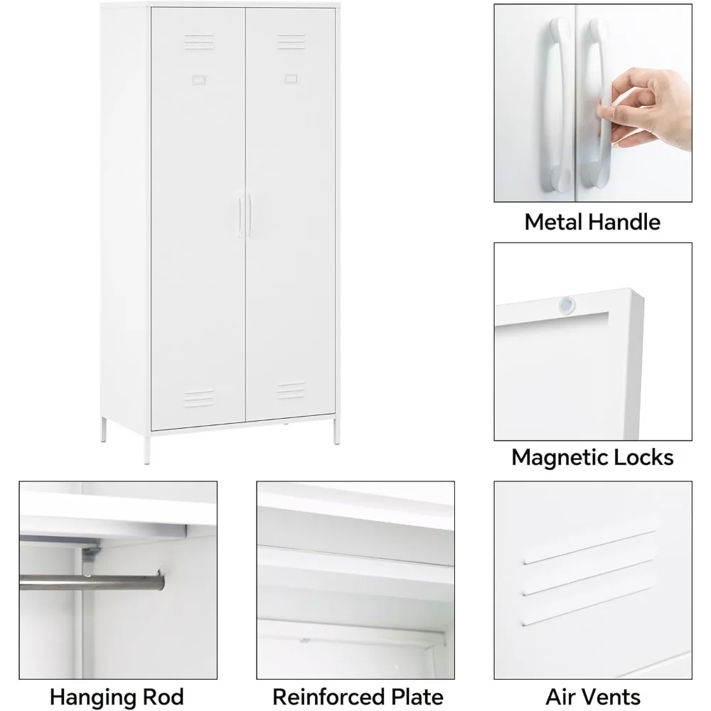 خزانة ملابس معدنية من MIOCASA، خزانة تخزين فولاذية مع بابين لغرفة النوم وغرفة المعيشة - رف واحد (أبيض) #4