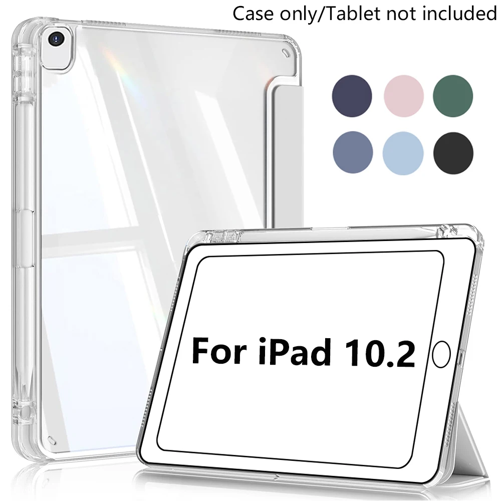 Acryl-Tablet-Hülle für iPad 7/8/9 mit Stifthalter, Stoßfeste Schutzhülle mit Harter Transparenter Rückseite, Auto-Wach/Schlaf-Funktion