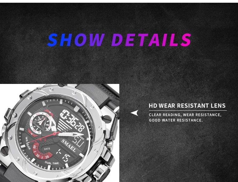 SMAEL Sport Quartz Watches LED DisplayShock Resistant 50M Waterproof Alarm Clock Analog Digitals 8060 For Men Sc271173ddf094e7ca51411baecf66d0as