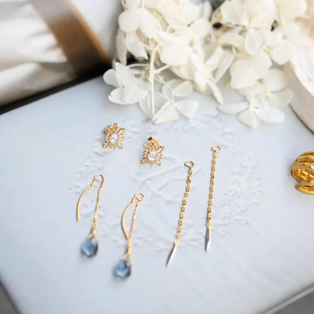 LAMOON 925 Sterling Silver Drop Earring Set For Women Vintage Snow London Blue Stone 14K Gold Plated Fine Jewelry LMEI109
