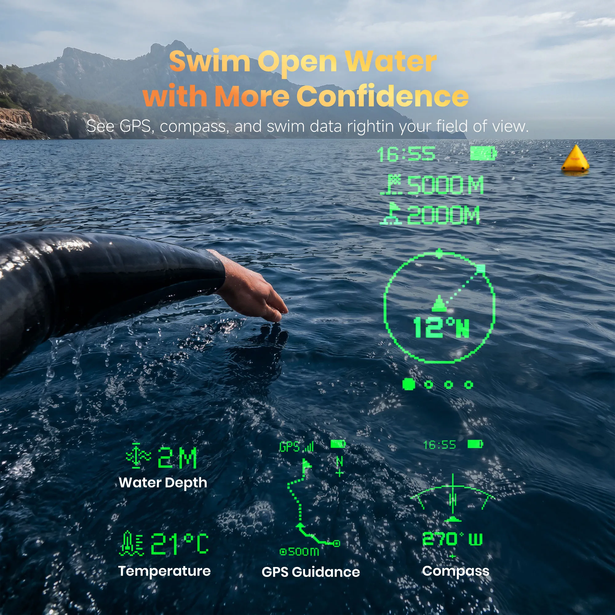 HoloSwim 3 Pro Smart Swim Goggles built-in GPS and Compass Real-time Metrics Nano Anti-fog for Pool & Open Water