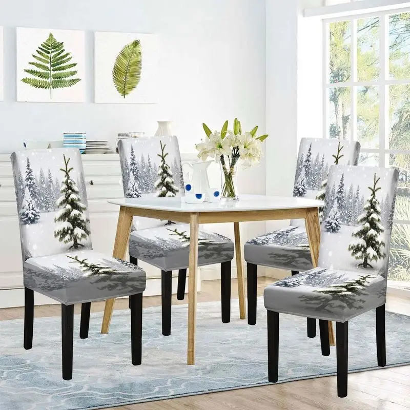 

Flat print dining chair cover Quiet winter scene pattern, reusable, washable, home dining chair cover