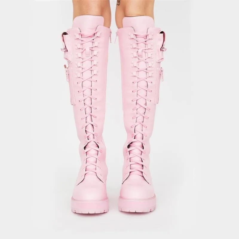 British Style Women\'s Boots Knee High Bohemian Concise Knight Boots4CM Square Heel Autumn and Winter Low Heeled Thick Soled Boot