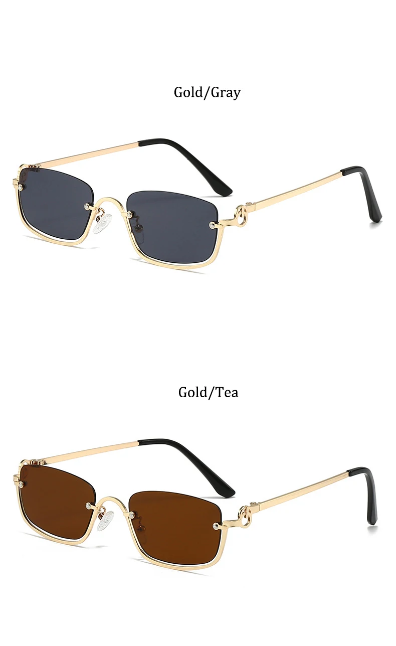 Kleine quadratische Sonnenbrille mit halbem Rahmen für Damen, Markendesigner, Luxus-Brille mit schwarzen Farbtönen, 2024, modische Metall-Rechteck-Brille – Detail 8