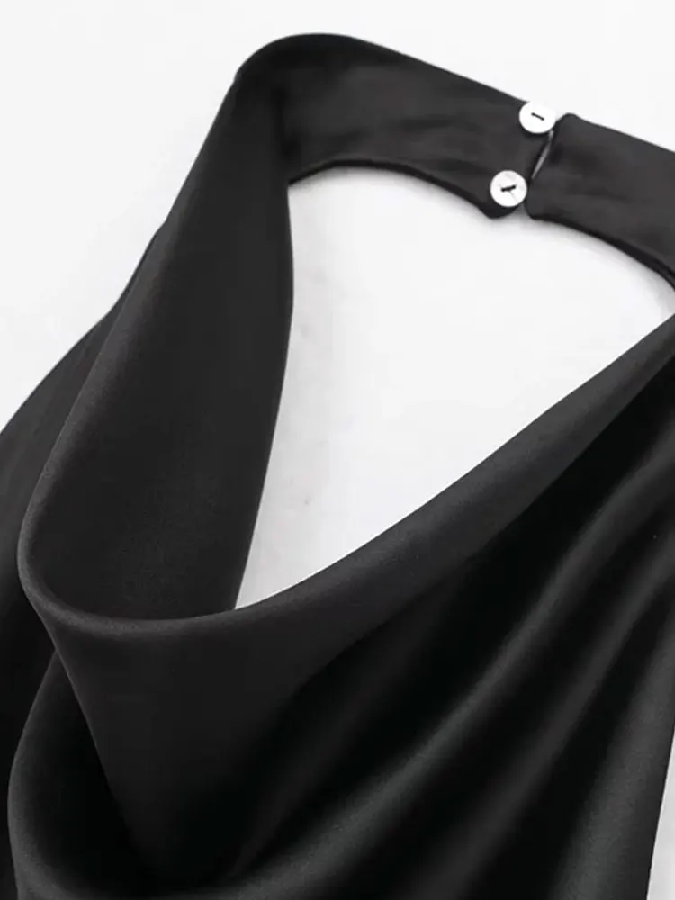 TRZA Women Fashion Satin Flowing Halterneck Tank Tops Sexy Backless With Button Female Camis Mujer image 6