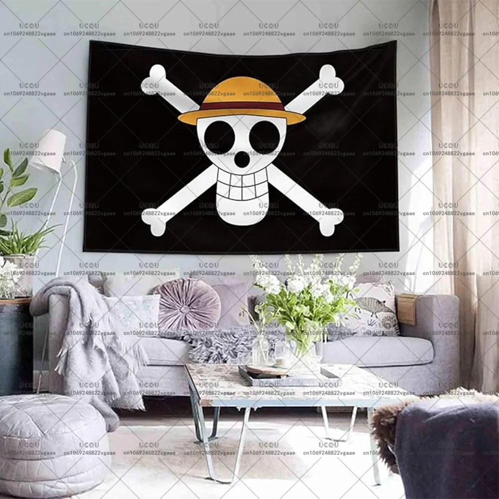 Luffy Zeichnung Strohhüte Jolly Roger One Piece Tapisserie Anime Wanddekoration Banner Hintergrund Party Dekor Wohnheim Geschenk Stoff Wohnzimmer