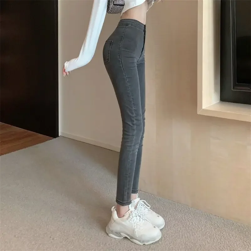 Jeans feminino tornozelo comprimento magro ulzzang básico bodycon lápis nova moda all-match casual sólido high street vintage denim coreano