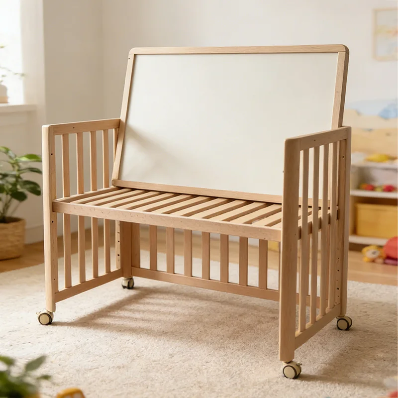

Многофункциональная регулируемая деревянная кроватка-манеж для новорожденных с местом для хранения и функцией сна, детская кроватка для малышей