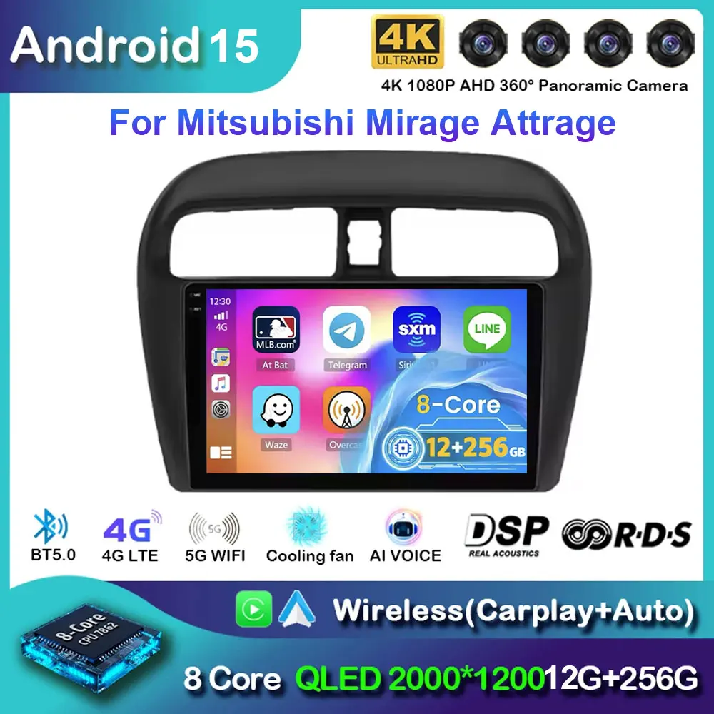 

Carplay Auto Android 15 для Mitsubishi Mirage Attrage 6 2012 2013 2014-2018 2019 Мультимедийный автомобильный радиоплеер WIFI DSP Стерео