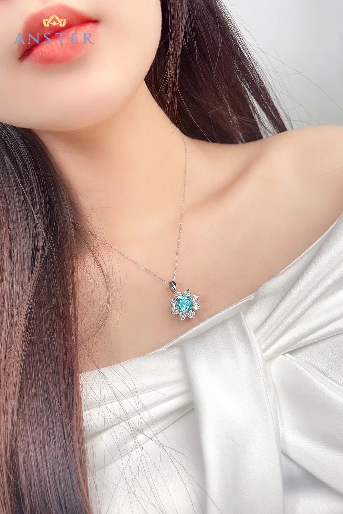 Unique Flower Jewelry Sets for Women Ring Necklace Earrings Lab Grown Paraiba Sapphire Engagement Bridal Wedding