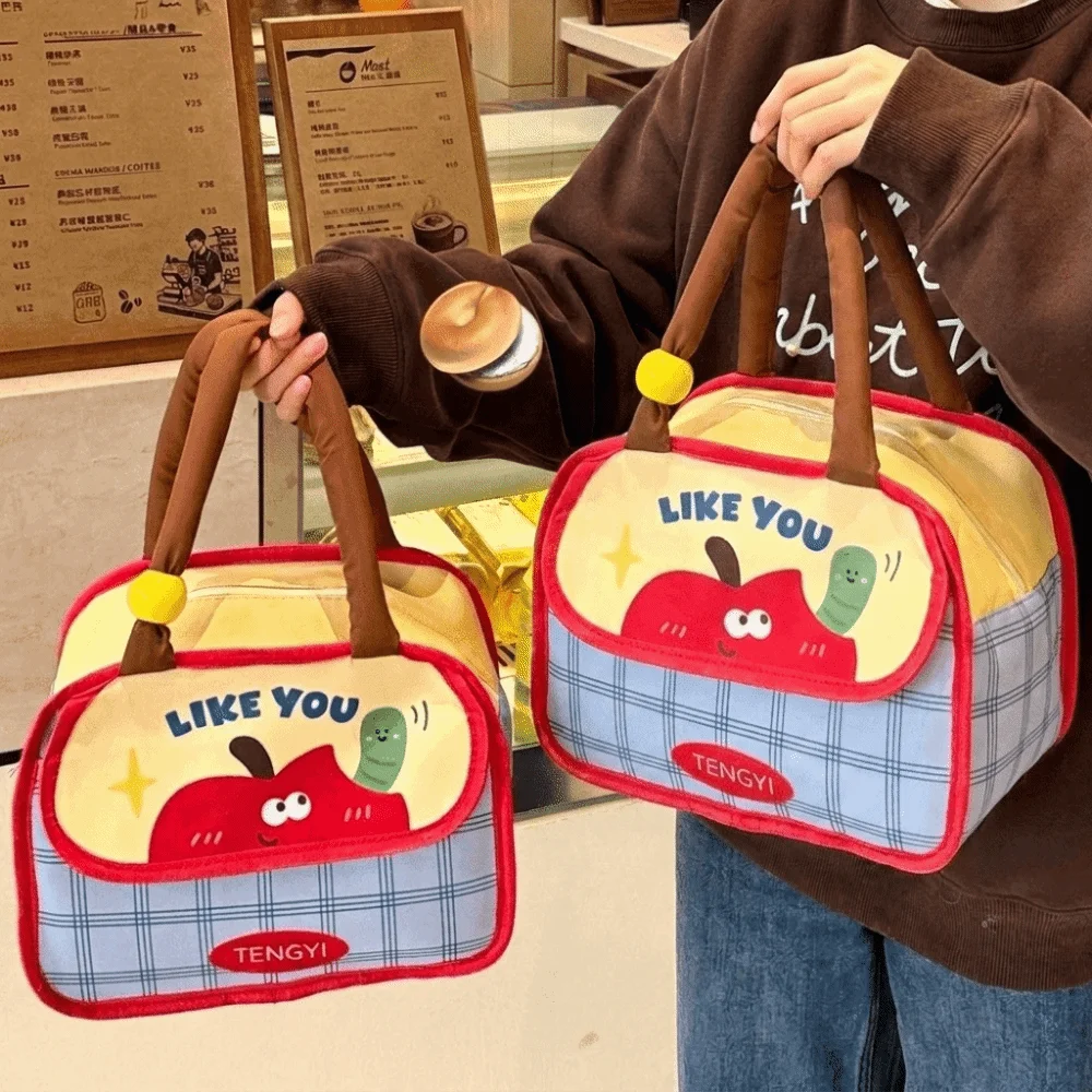 Portable Cartoon Insulated Lunch Bag Cold Insulation Large Capacity Picnic Bag Patchwork Design Aluminum Mold Food Storage Pouch