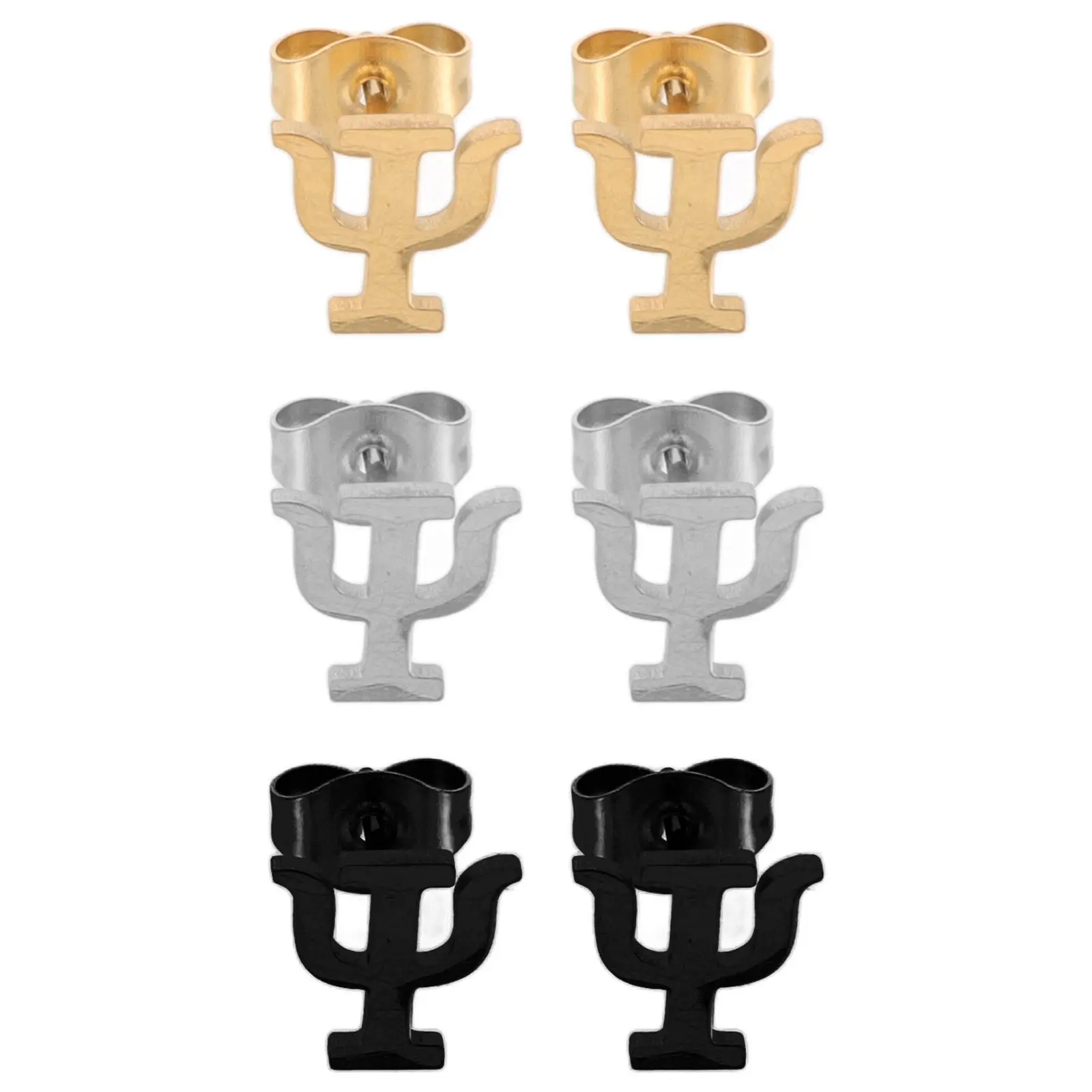3Pairs Greek Letter Earrings Stainless Steel Tiny Studs Vintage Initial Alphabet Jewelry for Women Teachers Math Science Symbol