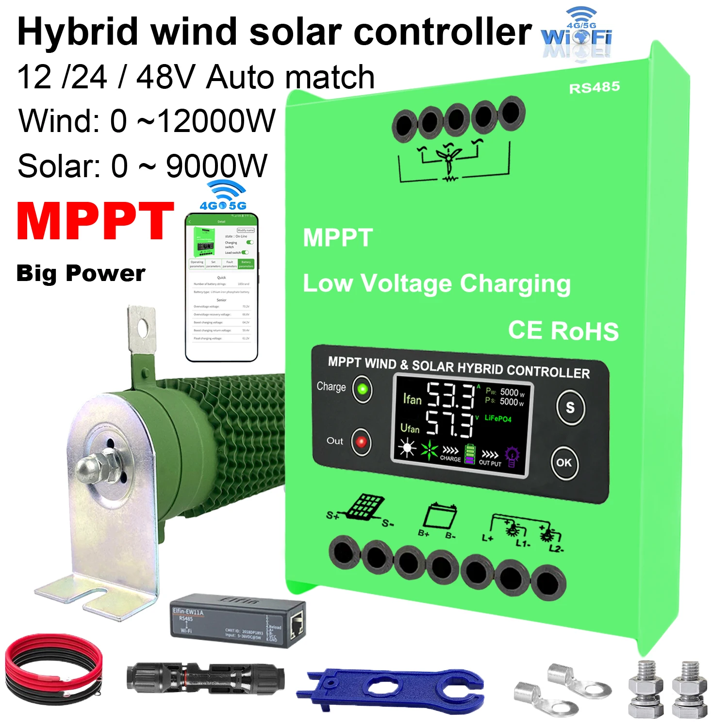 12V 24V 48V 4000W 5000W 6000W  Hybrid Wind Solar Charge Controller MPPT Battery Equalizer 150A For Lifepo4 Lithium other Battery