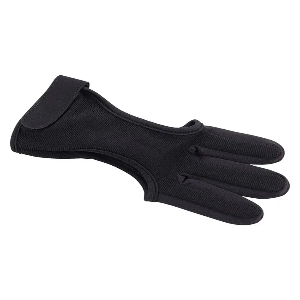 Non-Slip Three-Finger Gloves Leather Fingertip Adjustable Shooting Protective Gloves Breathable Black Recurve Bow Gloves