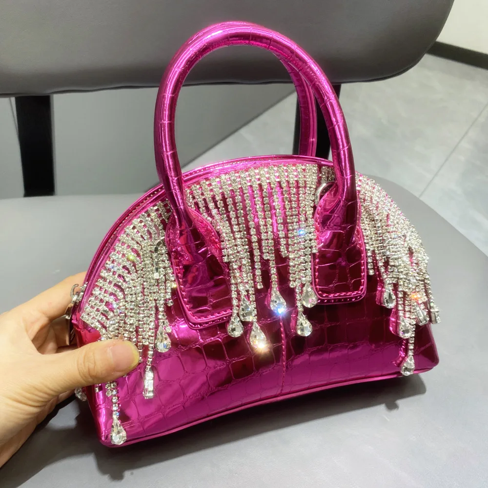 

Diamonds Tassel Shell Bags for Women Luxury Crystal Handbags Alligator Designer Bag Rhinestone Party Evening Bag Crossbody Bags