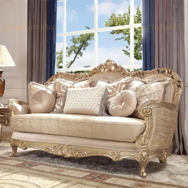 European Design Living Room Furniture Fabric Sofa Set Luxury Classic Style Furniture Wooden Fabric Sofas