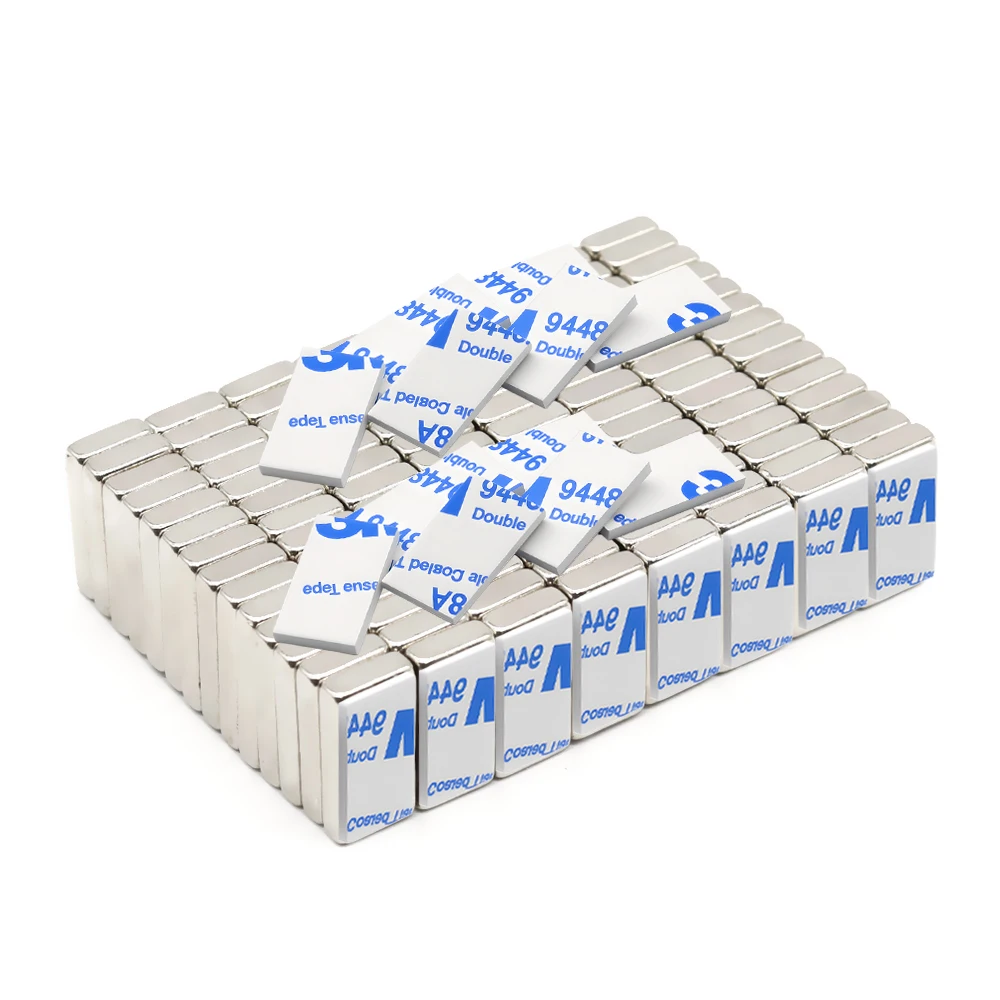 Neodymium Magnet Strong Suction Block 20x10x4mm With Double Sided Tape Adhesive For Industrial DIY Home Storage Fixing