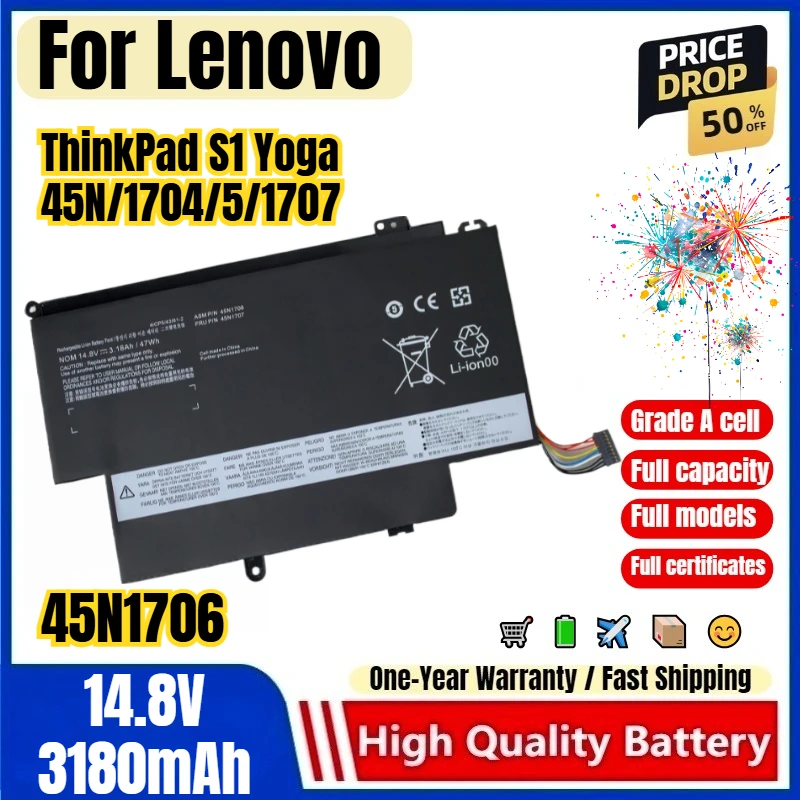 45N1706 for Lenovo ThinkPad S1 Yoga 45N/1704/5/1707 Laptop Battery 0Cycle High Quality High Capacity Battery Replacement Bateria