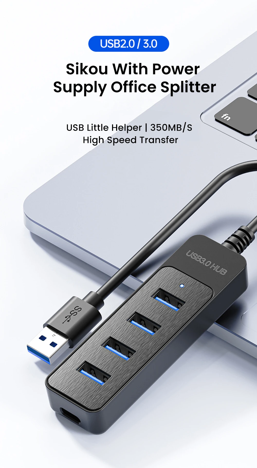USB 3.0 Netzteil 4-Port Multi USB Splitter Hub USB Hub 2.0 Typ C HUB Mehrere Expander Hohe Geschwindigkeit für Computer Zubehör – Detail 1