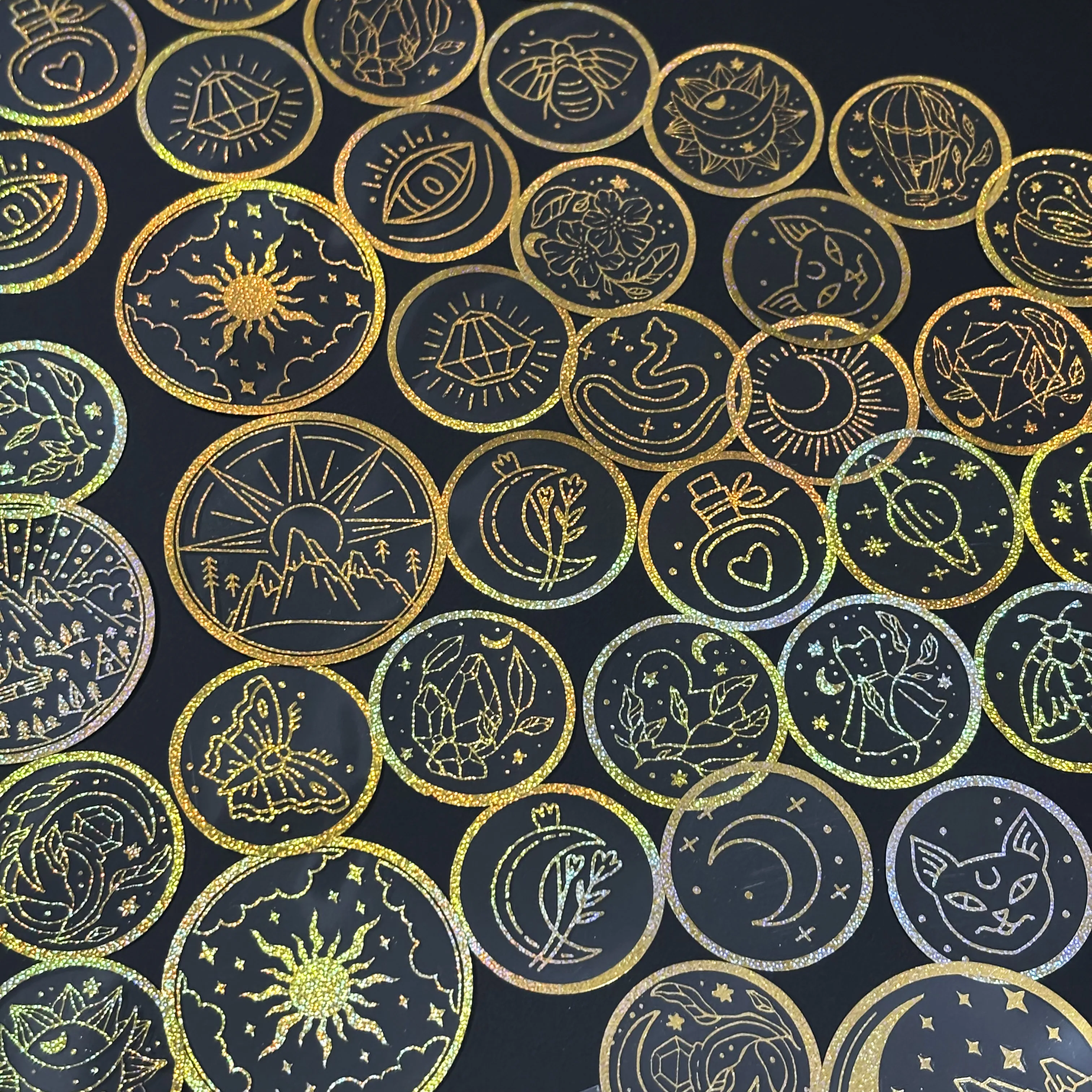 70 Pack Transparent PET Stickers Gold Colors – Perfect for DIY, Bujo, Phone Cases, Windows And Journals Notebooks