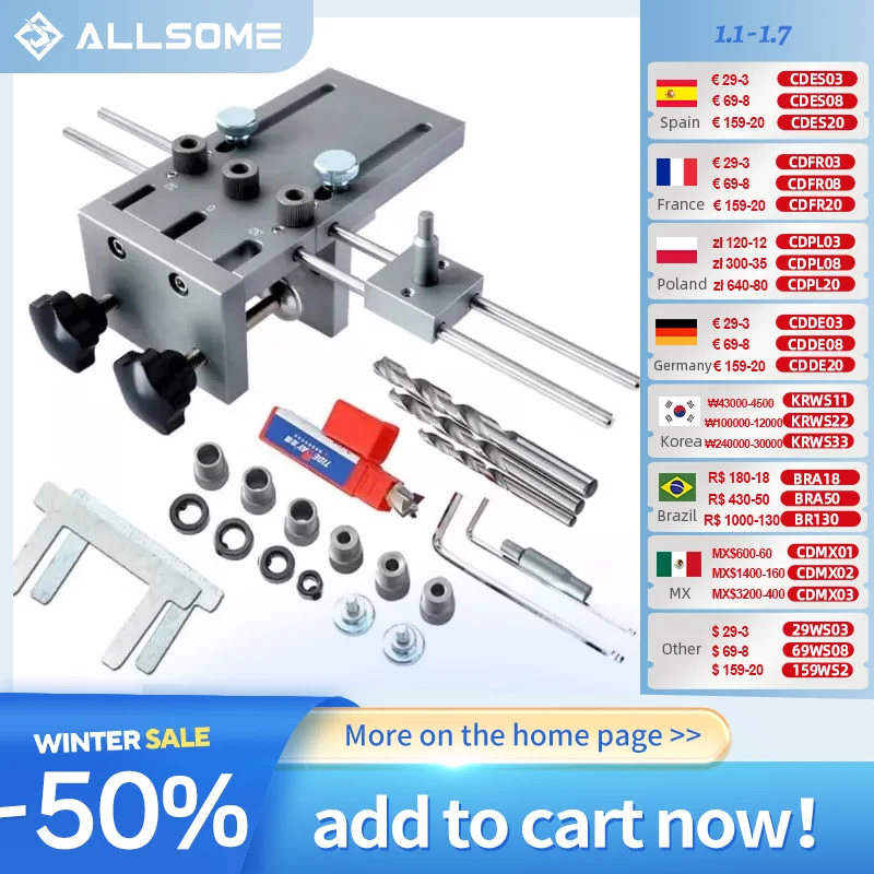 

Allsome 3 in 1 Dowelling Jig Master Kit Self-Centering Dowel Jig Drilling Guide Set