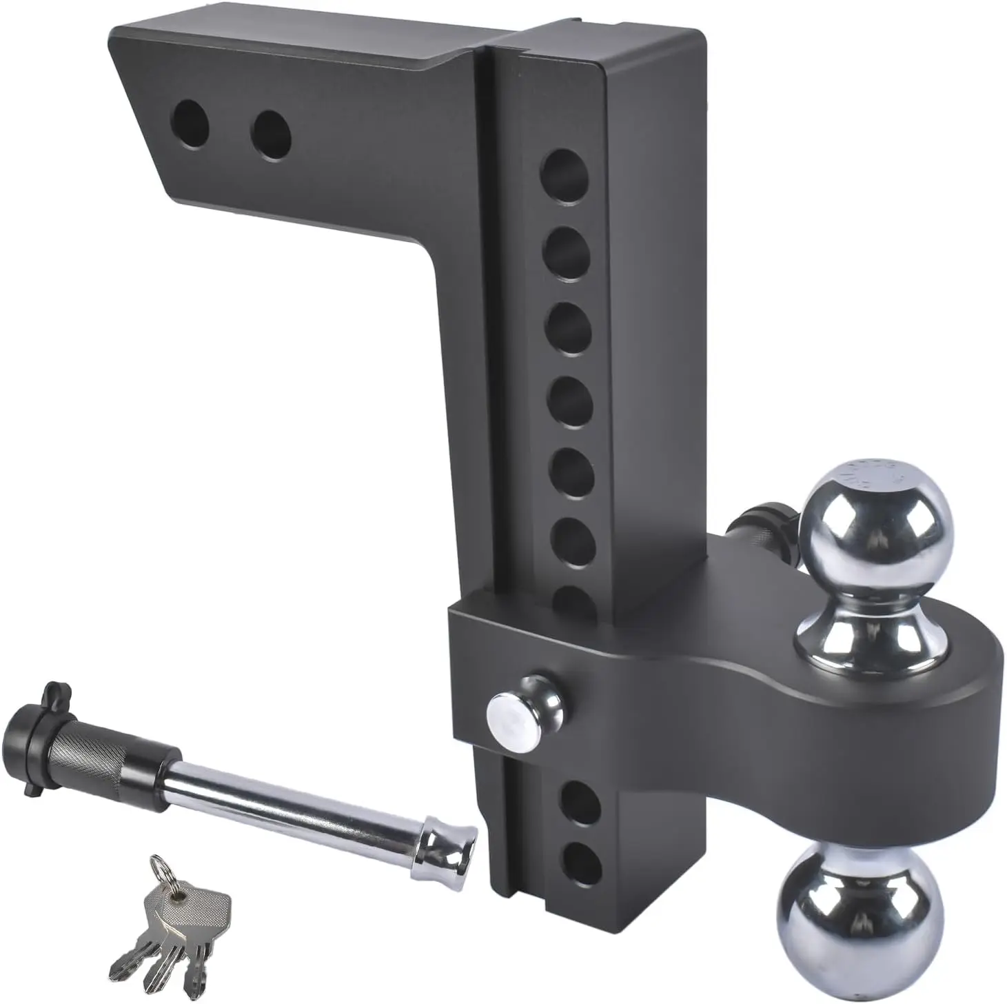 

Black Adjustable Trailer Hitch 2.5' Receiver, 10' Drop/Rise, 18500 LBS GTW, Aluminum, 2' & 2-5/16' Tow Balls, Dual Locking Latch