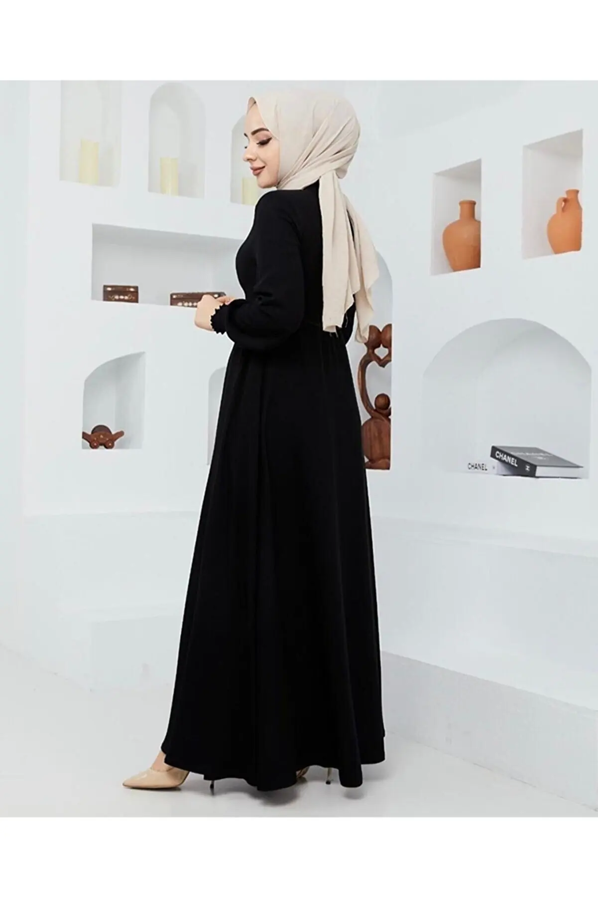 Waist Detailed Maulana Abaya Sleeve Elastic Abaya Abaya Hijab Clothing Long Muslim Fashion Muslim Outerwear