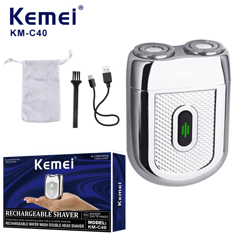 Kemei KM-C40 Electric Waterproof Shaver For Men USB Rechargeable Portable Rotary Double-head Shaver Mini pocket shaver