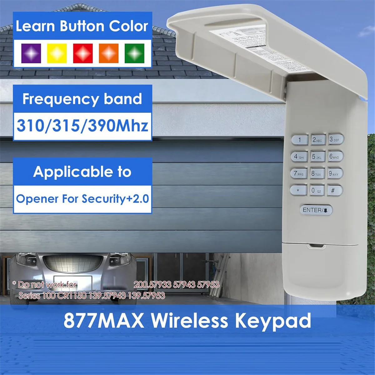 ABSQ-Garage Door Opener Keypad, Wireless Keypad Keyless Entry Compatible for 877MAX 377LM 977LM Wireless Keyless Keypad Safe
